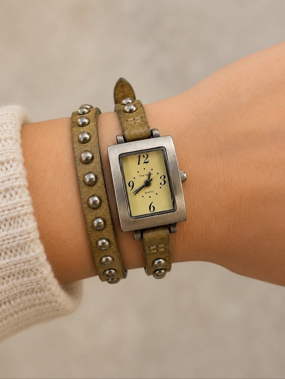 Vintage TokyoBay Leather Studded Wrap Watch